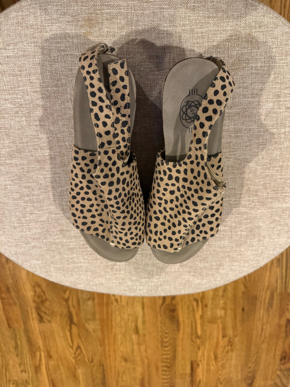 Leopard-Print Slingback Open-Toe Sandals in Taupe